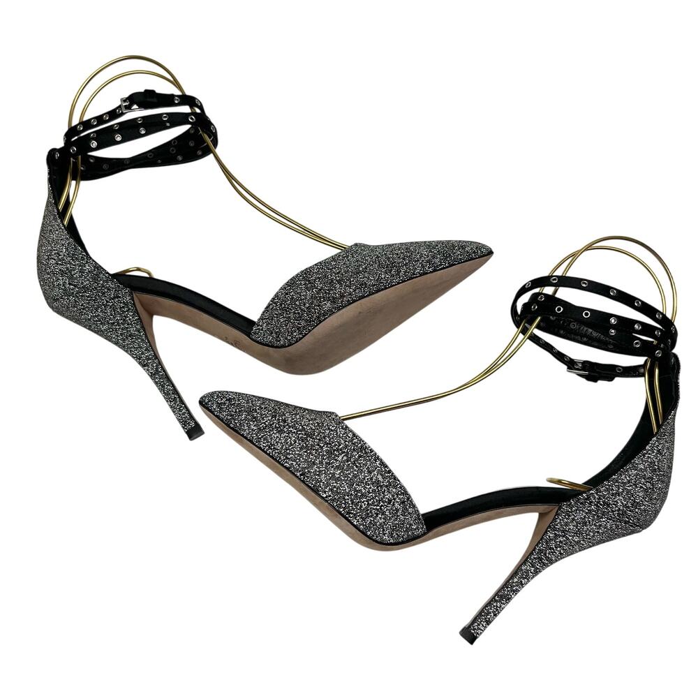 VALENTINO GARAVANI Glitter Ankle Strap Pumps EU 38 US 8 Silver Metallic Heels - Picture 6 of 11
